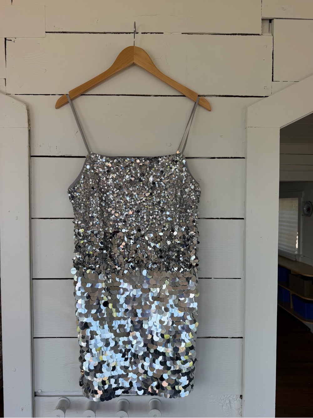 NWT J. Crew Silver Sequin Spaghetti-Strap Mini Dress